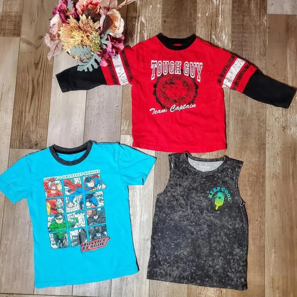 4T Boys Casual Cotton Tops Clothing Bundle | OshKosh B'Gosh Justice League